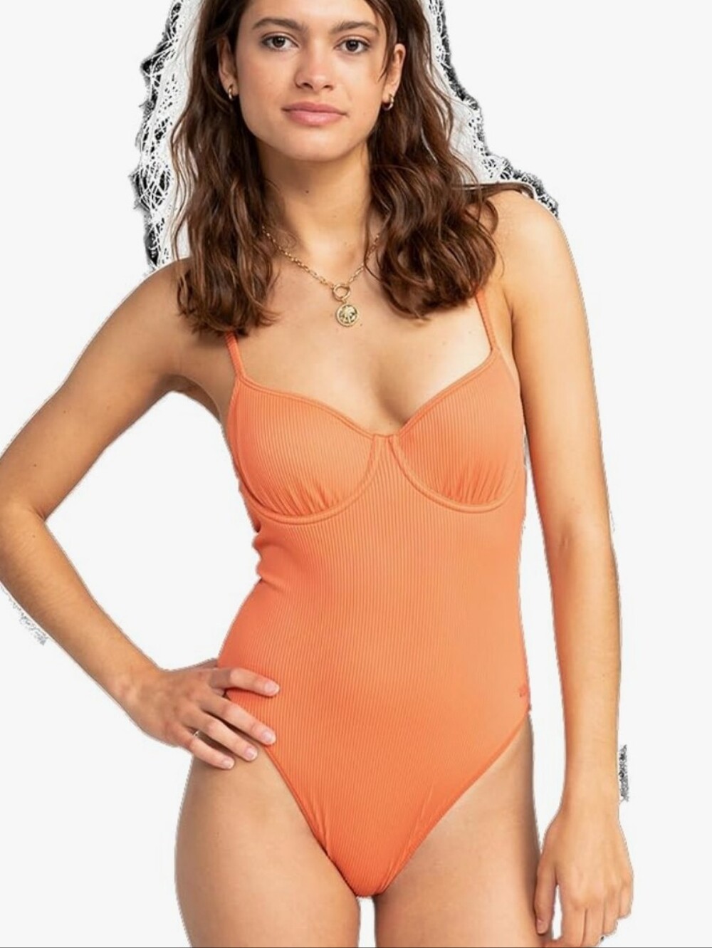 Roxy Ribbed Orange Underwire One-Piece Swimsuit